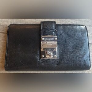 Michael Kors Black Leather Large wallet w/ turn-lock closure- Women's organizer